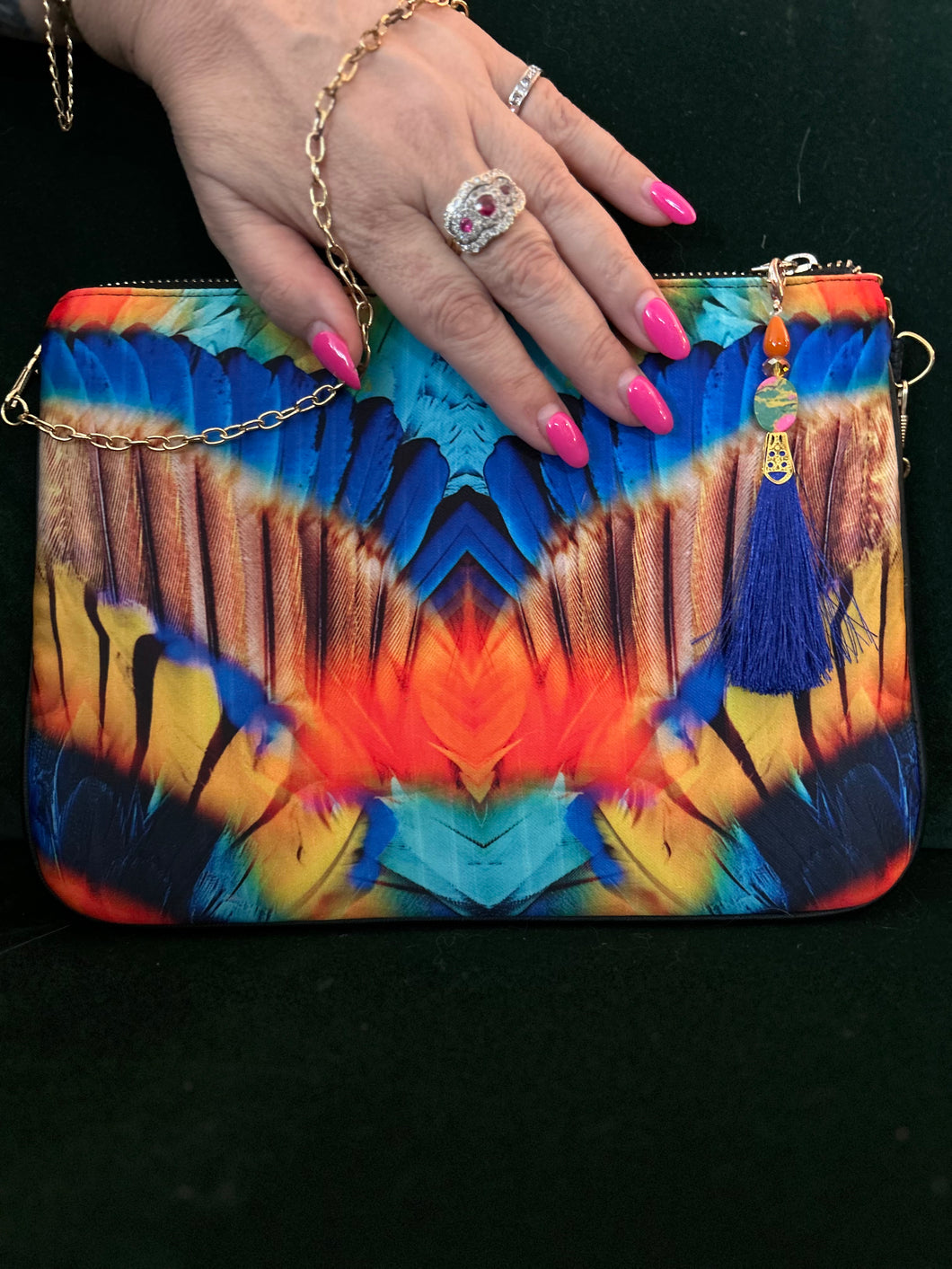 Printed Clutch bag-Carnival Feather